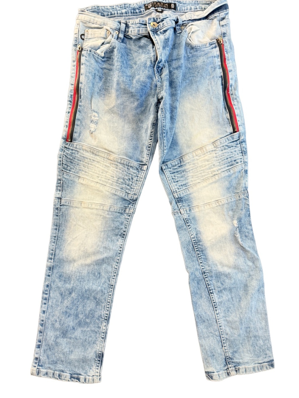 SouthPole Acid Wash Men denim straight leg 30x27 Streetwear red stripes flex